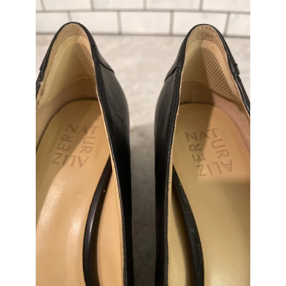 Naturalizer Pump Women 8 Black Leather Block Heel Pointed Toe Dress Shoe